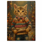Christmas Kitten in Colorful Sweater and Bow Adorable Holiday Cat Painting Festive Winter Scene Perfect for Home Office Seasonal Decoration or Gift on Ready to Hang 1.5" Thick Canvas Wrap, Floating Framed Canvas, Flat Rolled Canvas
